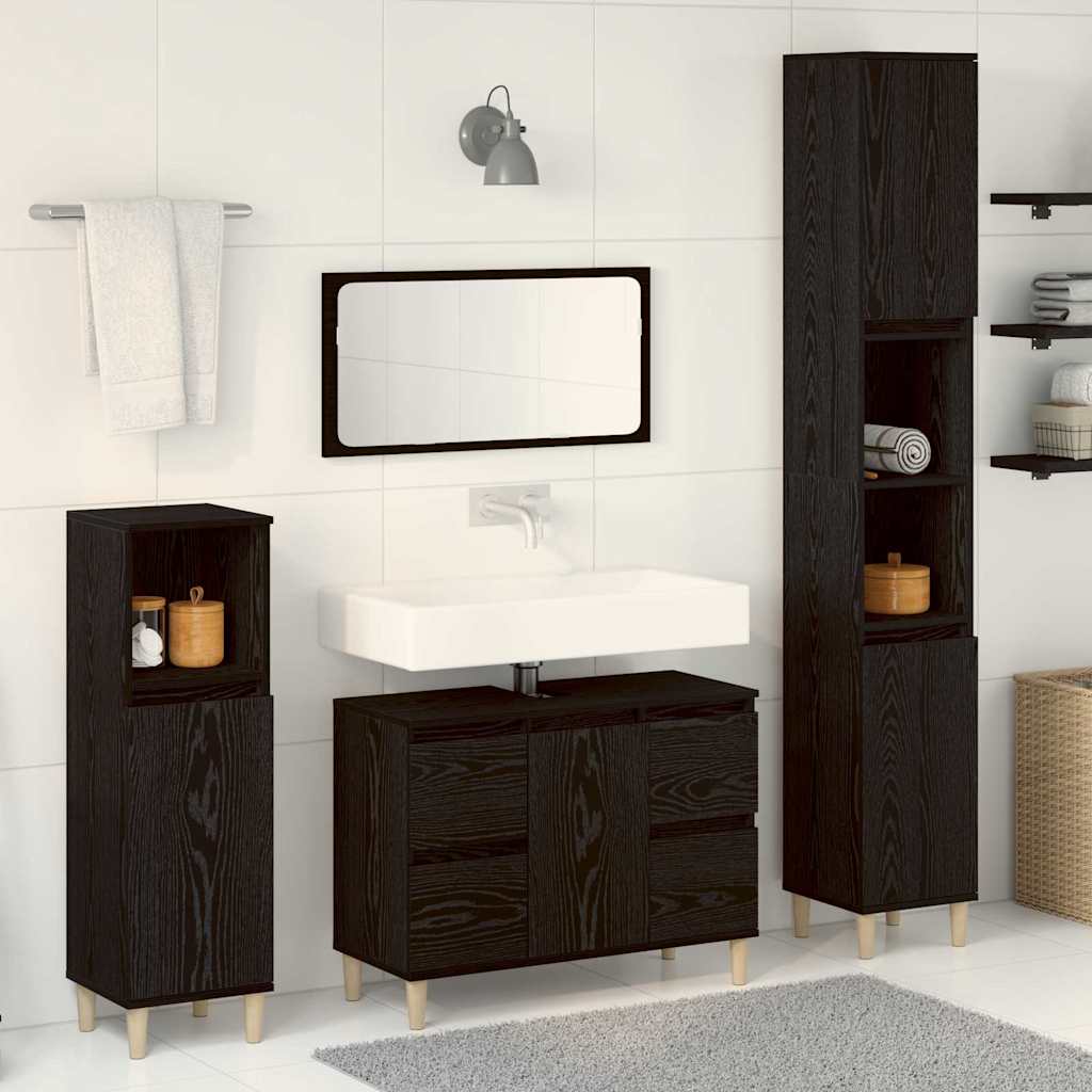3 Piece Bathroom Furniture Set Black Oak Engineered Wood - Sid & Sam