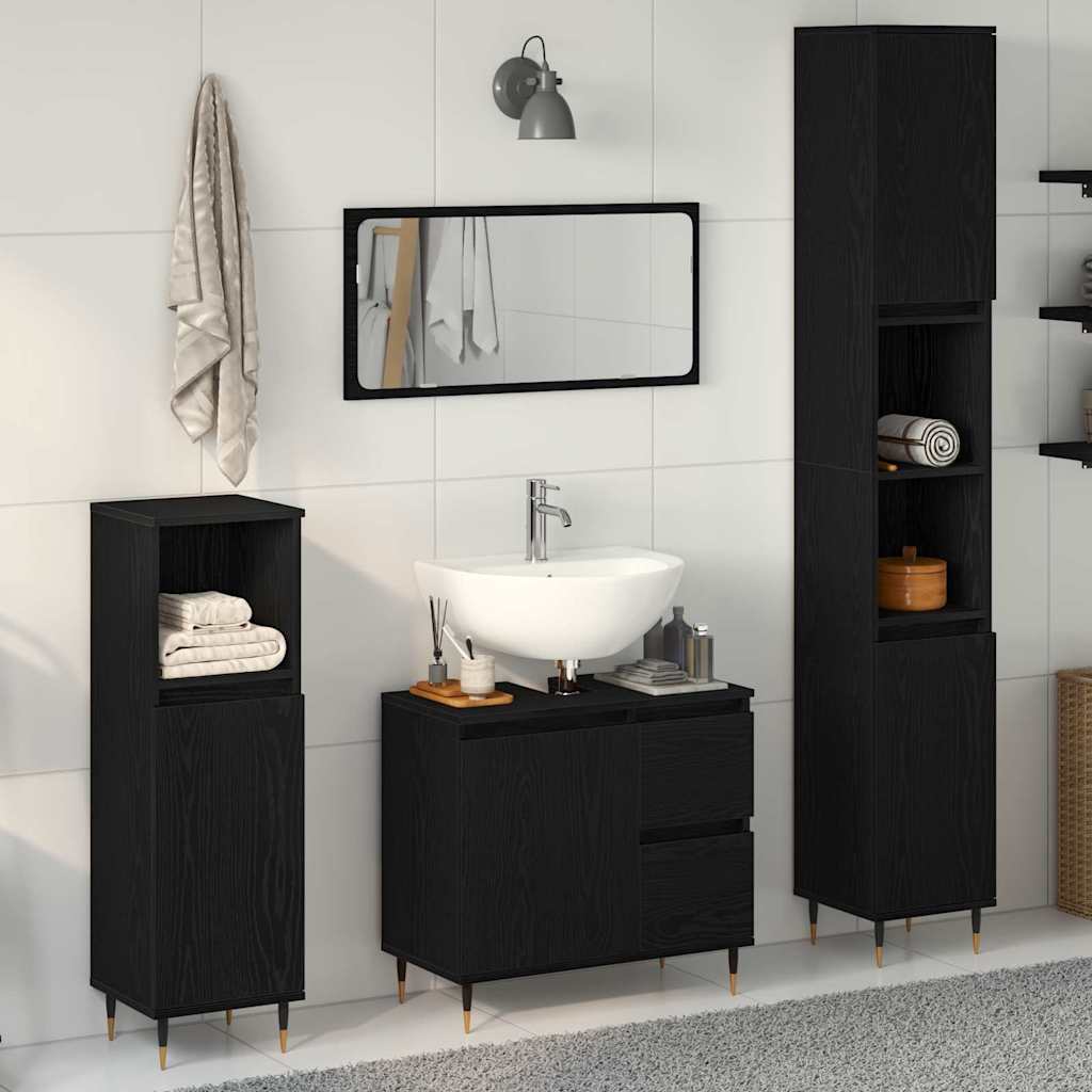 3 Piece Bathroom Furniture Set Black Oak Engineered Wood - Style and Chic