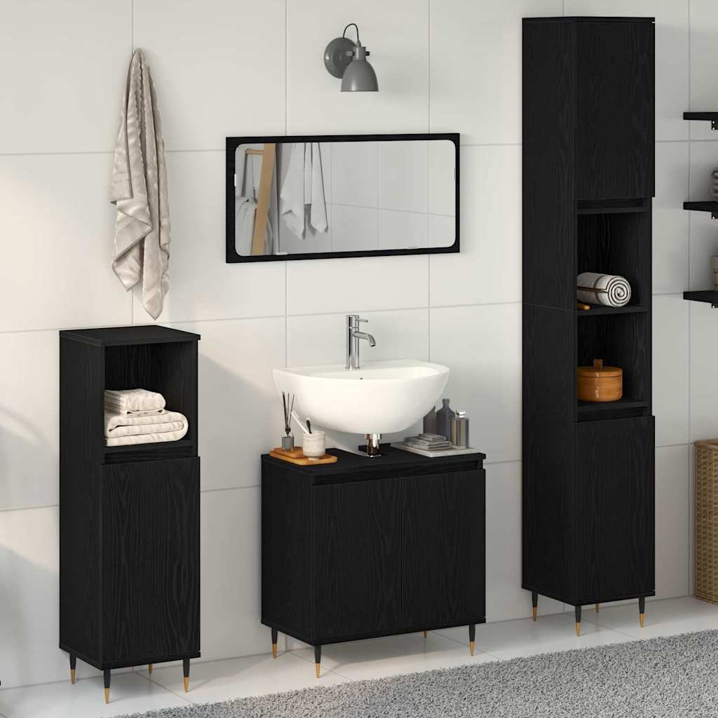 3 Piece Bathroom Furniture Set Black Oak Engineered Wood - Casper Homes