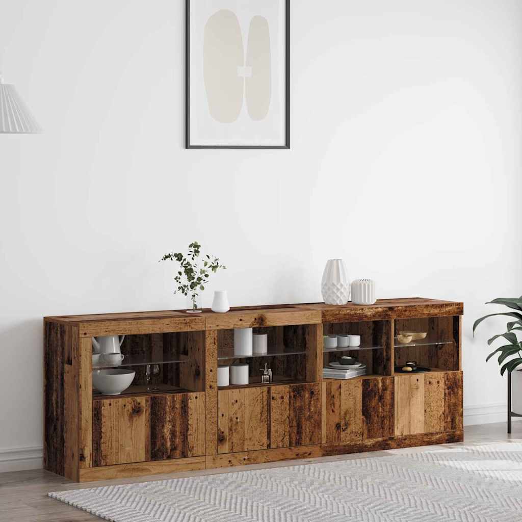 Sideboard with LED Lights Old Wood 202x37x67 cm Engineered Wood - Decor Base
