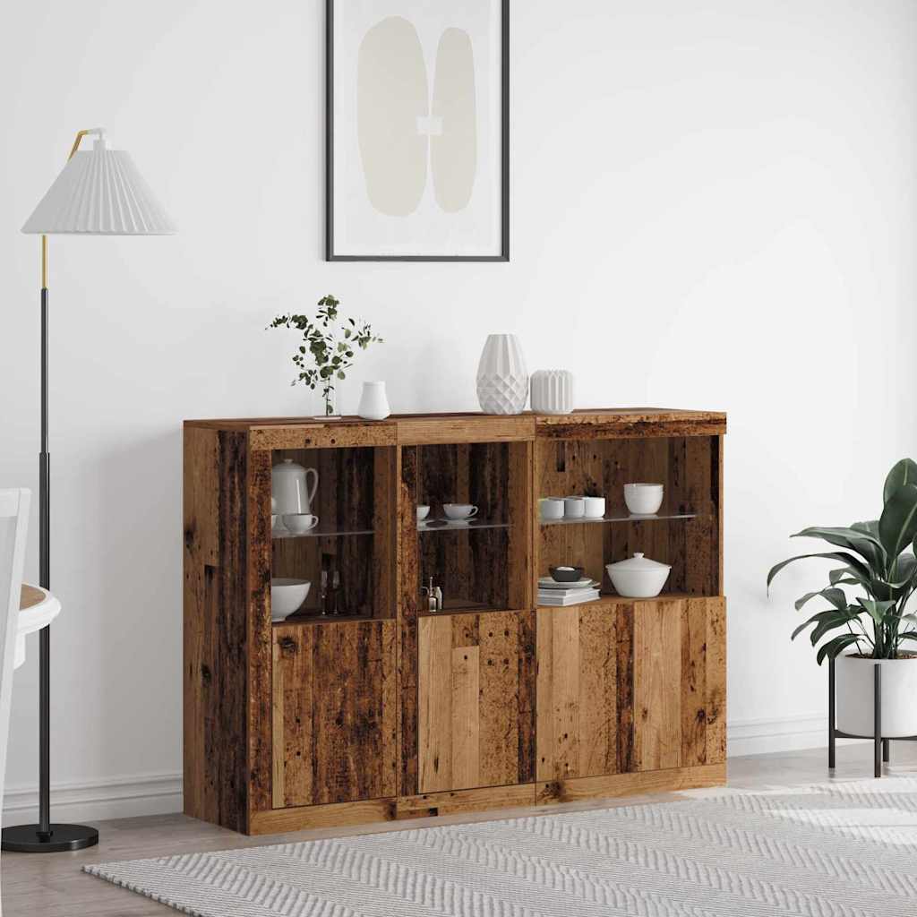 Sideboard with LED Lights Old Wood 142.5x37x100 cm Engineered Wood - Tyrell & Tyrell
