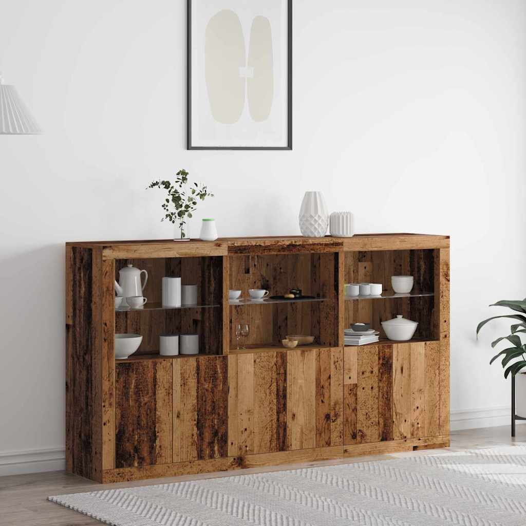 Sideboard with LED Lights Old Wood 181.5x37x100 cm Engineered Wood - Brittle & Co