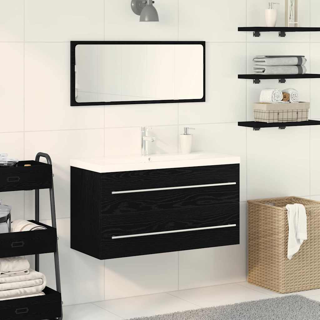 Bathroom Sink Cabinet with Built-in Basin Black Oak Engineered Wood - Style and Chic
