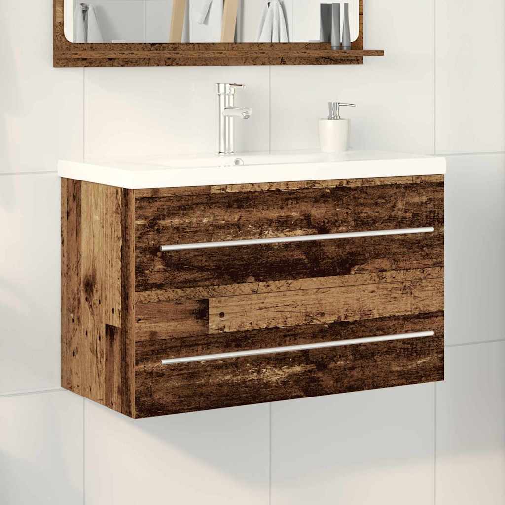 Bathroom Sink Cabinet with Built-in Basin Old Wood Engineered Wood - All Things Good