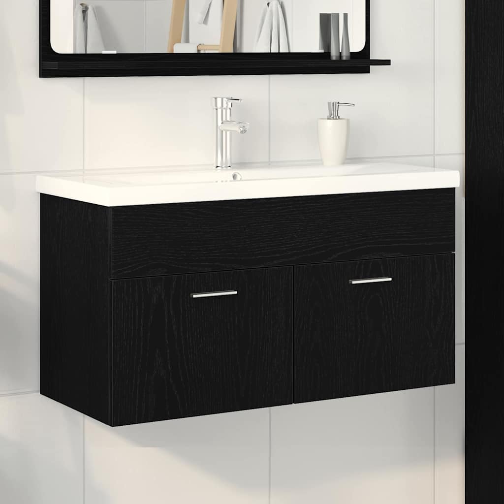 Bathroom Sink Cabinet with Built-in Basin Black Oak Engineered Wood - Design Hut