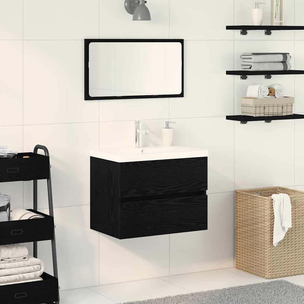 Sink Cabinet with Built-in Basin Black Oak Engineered Wood - Sid & Sam