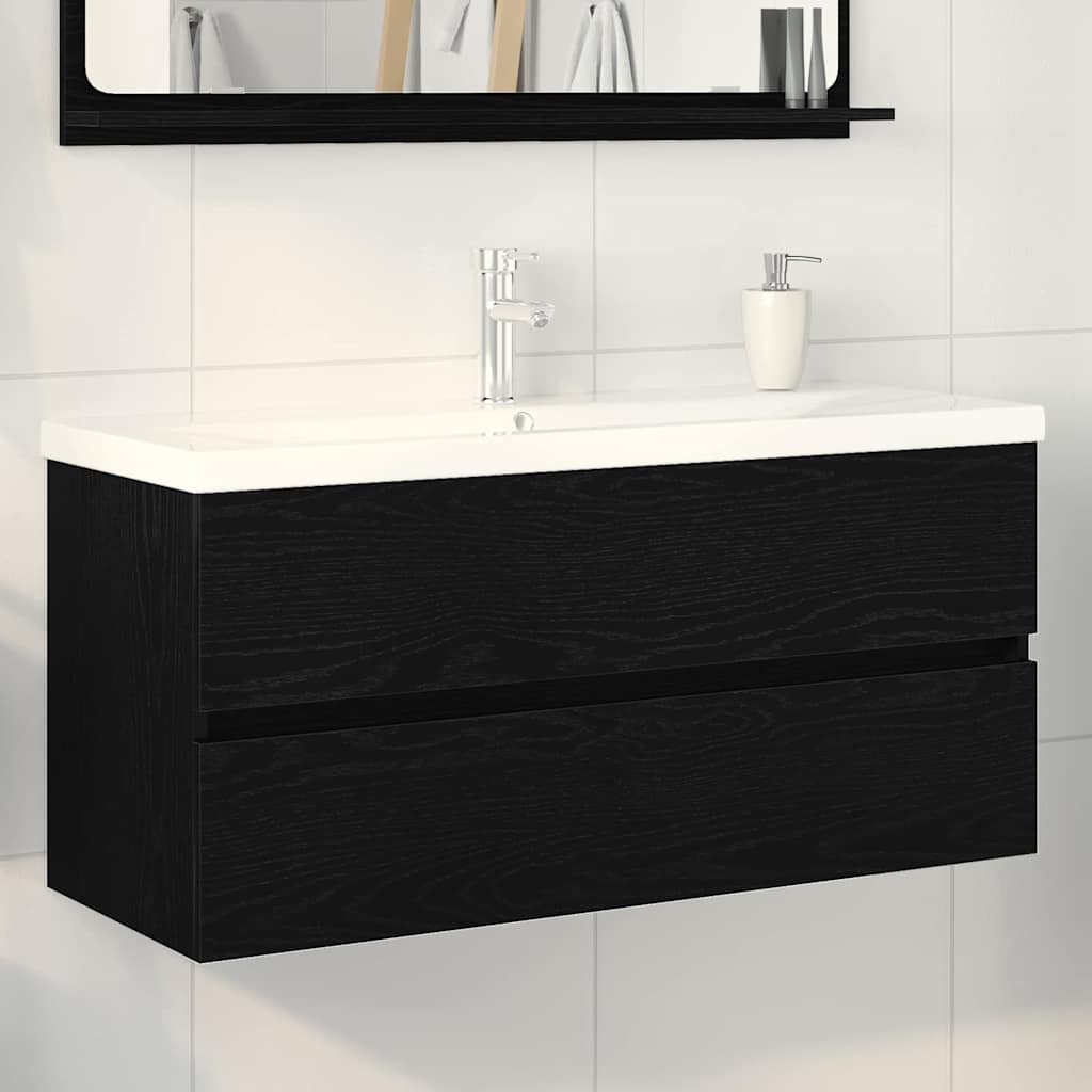 Sink Cabinet with Built-in Basin Black Oak Engineered Wood - Decor Base