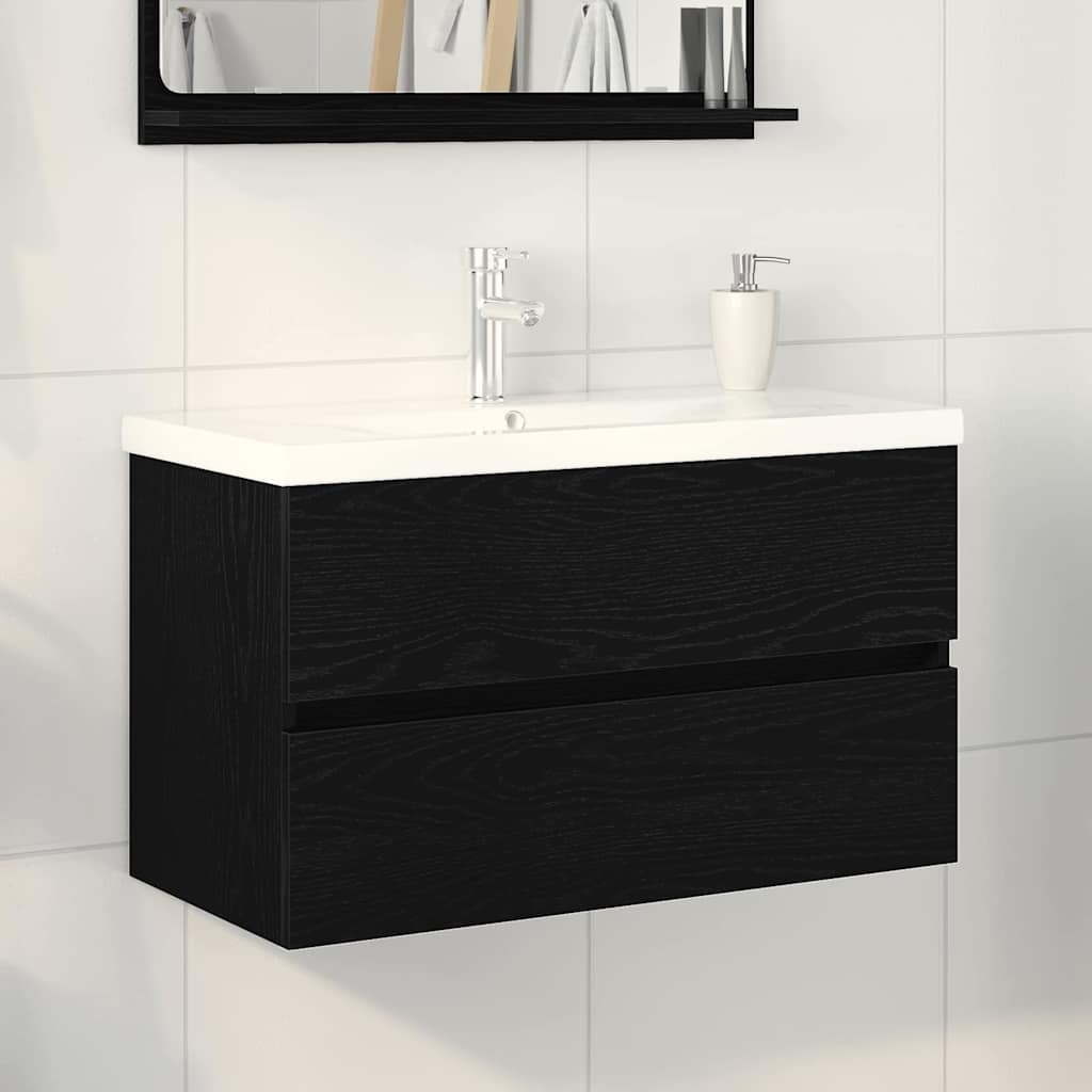 Sink Cabinet with Built-in Basin Black Oak Engineered Wood - Brittle & Co