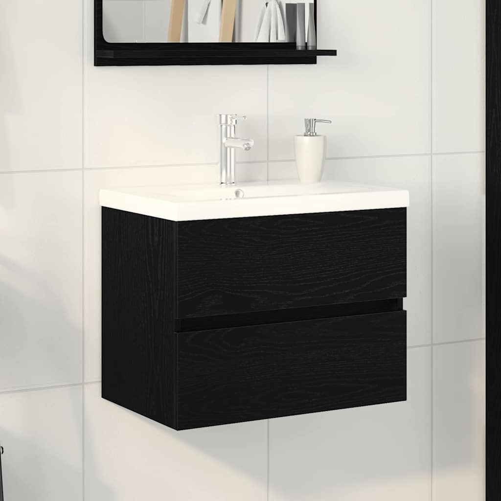 Sink Cabinet with Built-in Basin Black Oak Engineered Wood - Design Hut