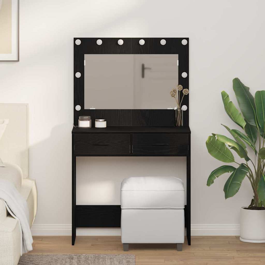 Makeup Table with LED Lights - Black Oak, 31 x 16 x 53 inches - The Home Maker