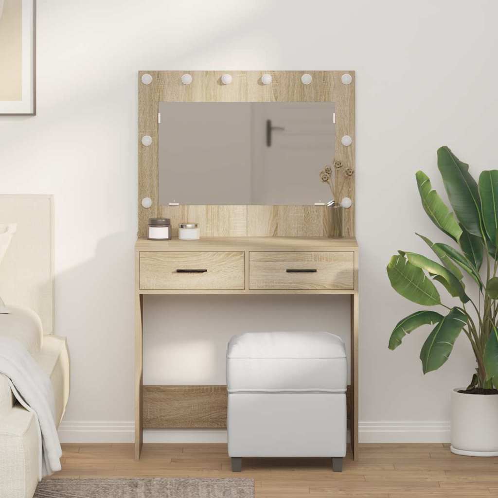 Dressing Table with LED Lights Sonoma Oak 78.5x41x135 cm - Decor Base