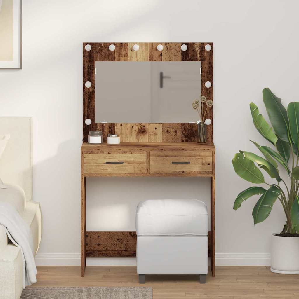 Dressing Table with LED Lights Old Wood 78,5x41x135 cm - Sid & Sam