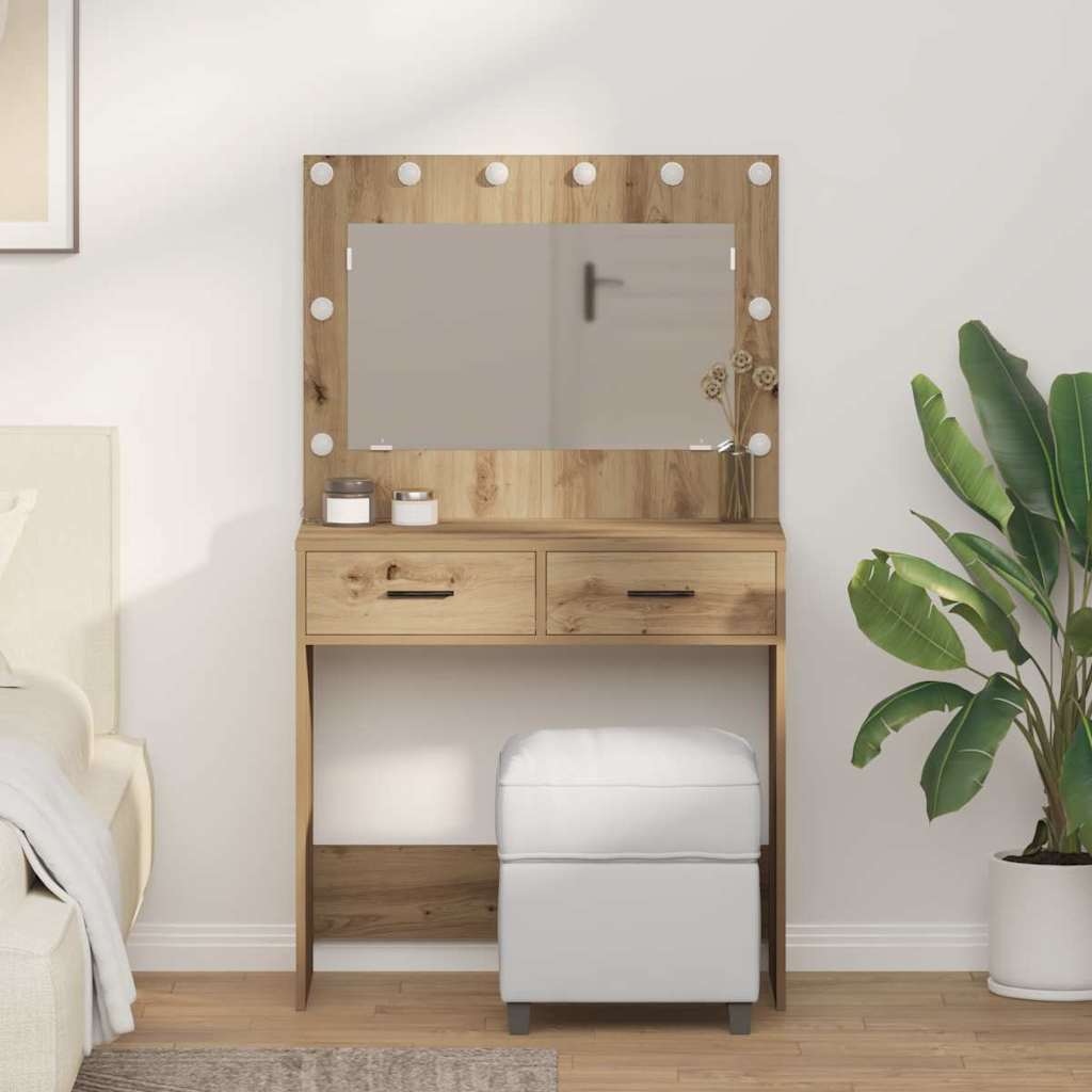Dressing Table with LED Lights Artisan Oak 78.5x41x135 cm - Design Hut