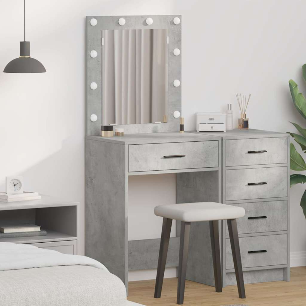 Makeup Table with LED Lights in Concrete Grey, 50x41x135 cm - Decor Base