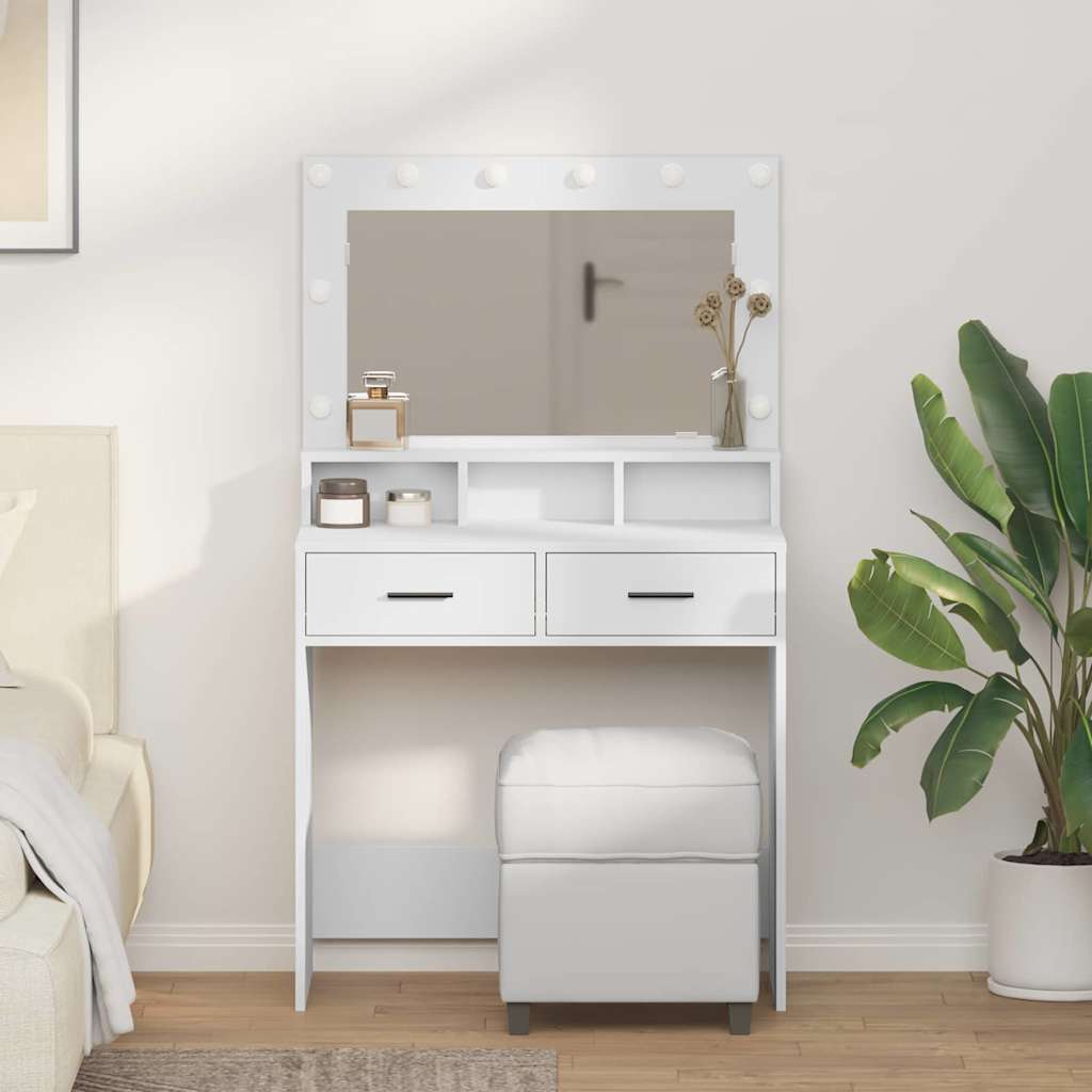 Dressing Table with LED Lights, White, 79x41x135 cm - Charlotte Dunes