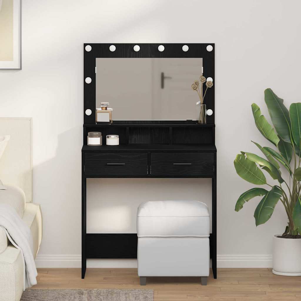 Black Oak MDF 79 x 41 x 135 cm Drawers Vanity Table - Merlin Deals