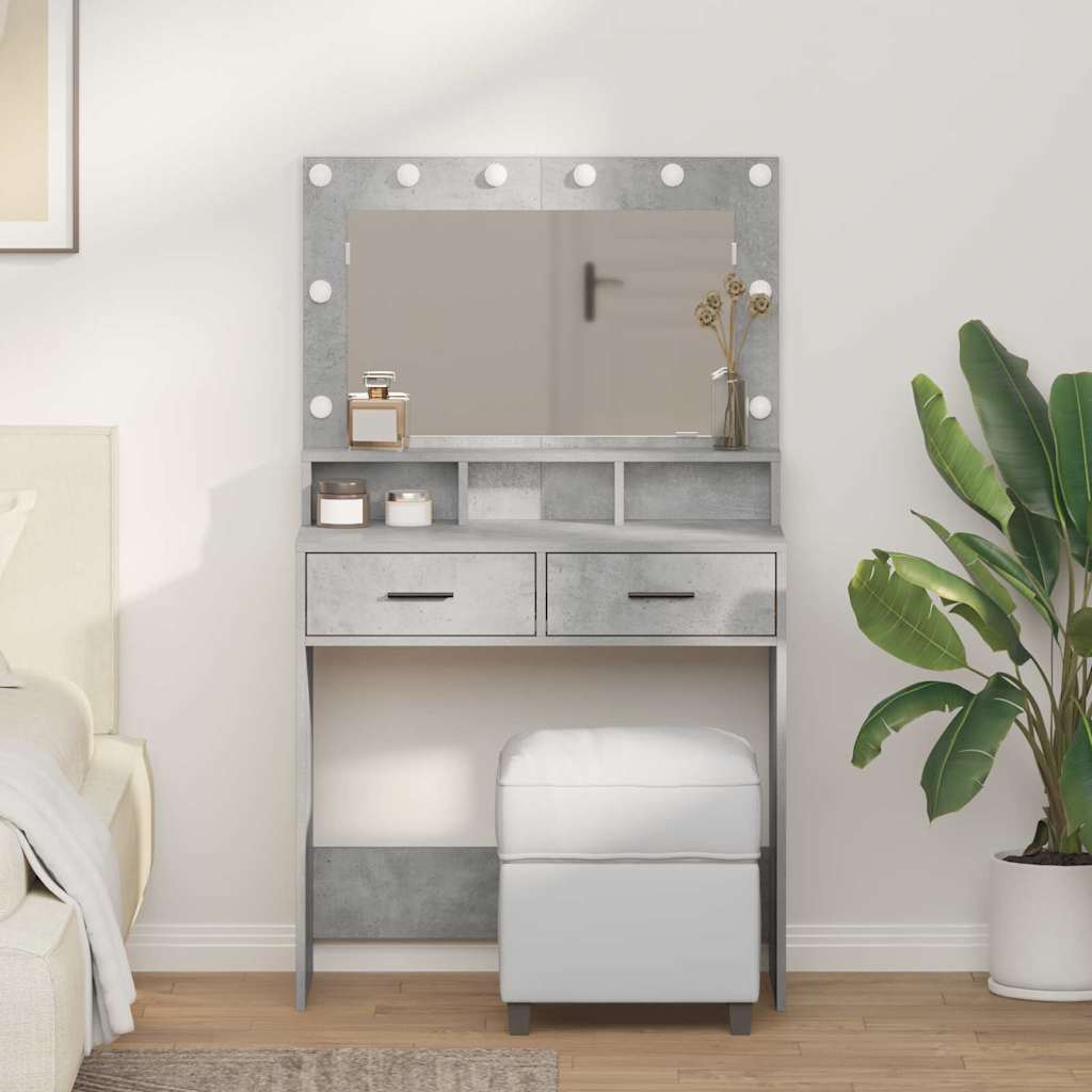 Dressing Table with LED Lights - Concrete Grey - 79x41x135 cm - Design Hut