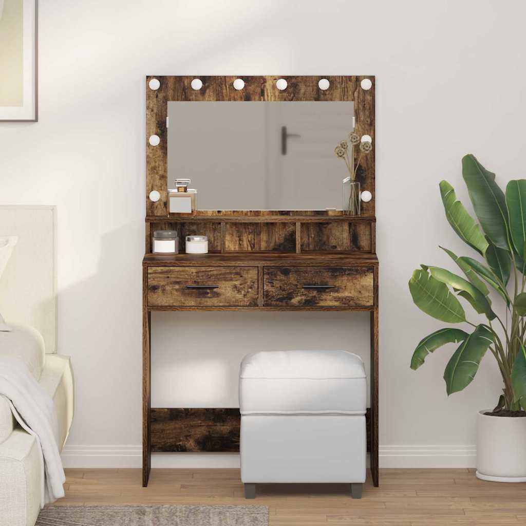 Makeup Table with LED Lights - Smoked Oak 79x41x135 cm - Millennium Furniture