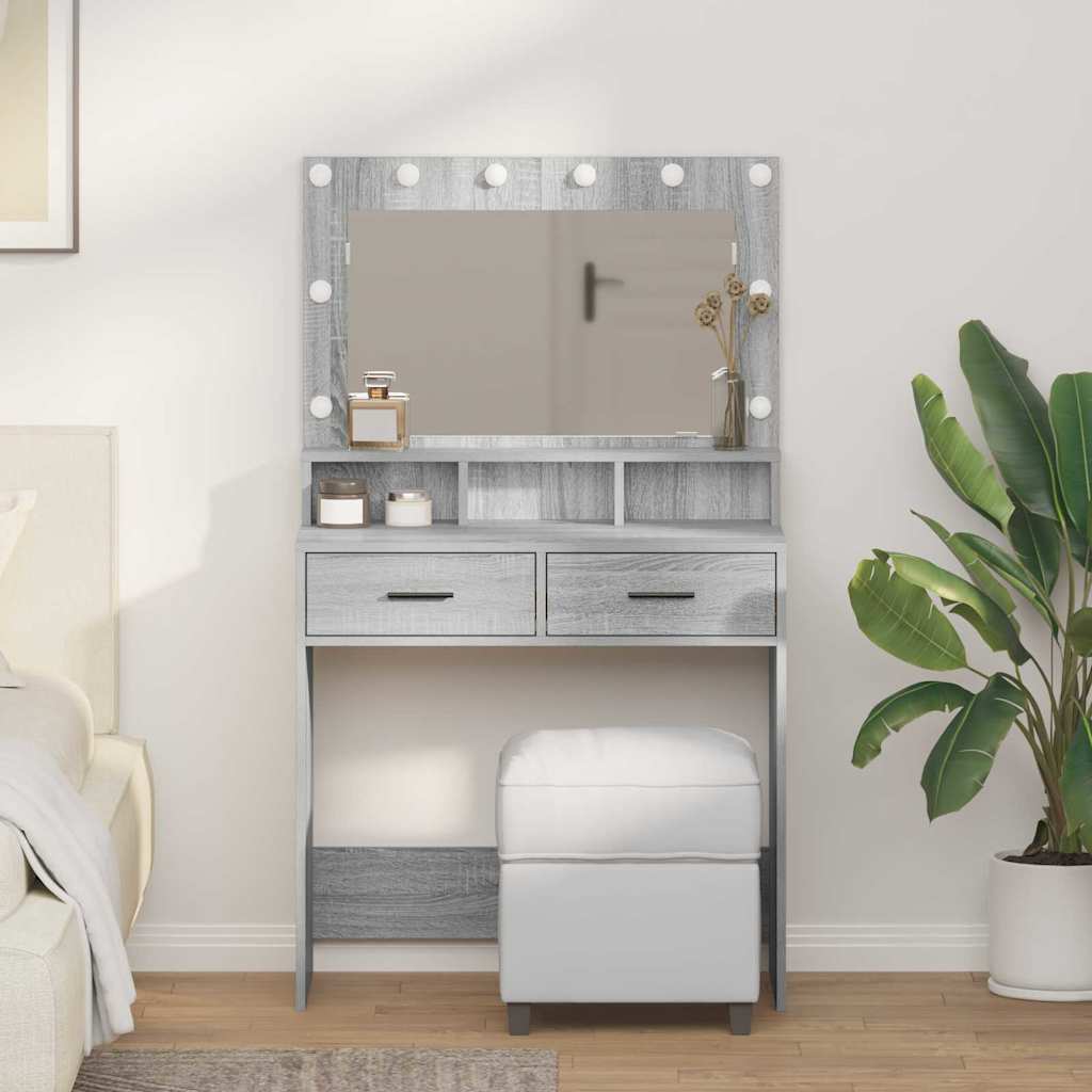 Grey Sonoma Dressing Table with LED Lights - 79x41x135 cm - Discount Dealers