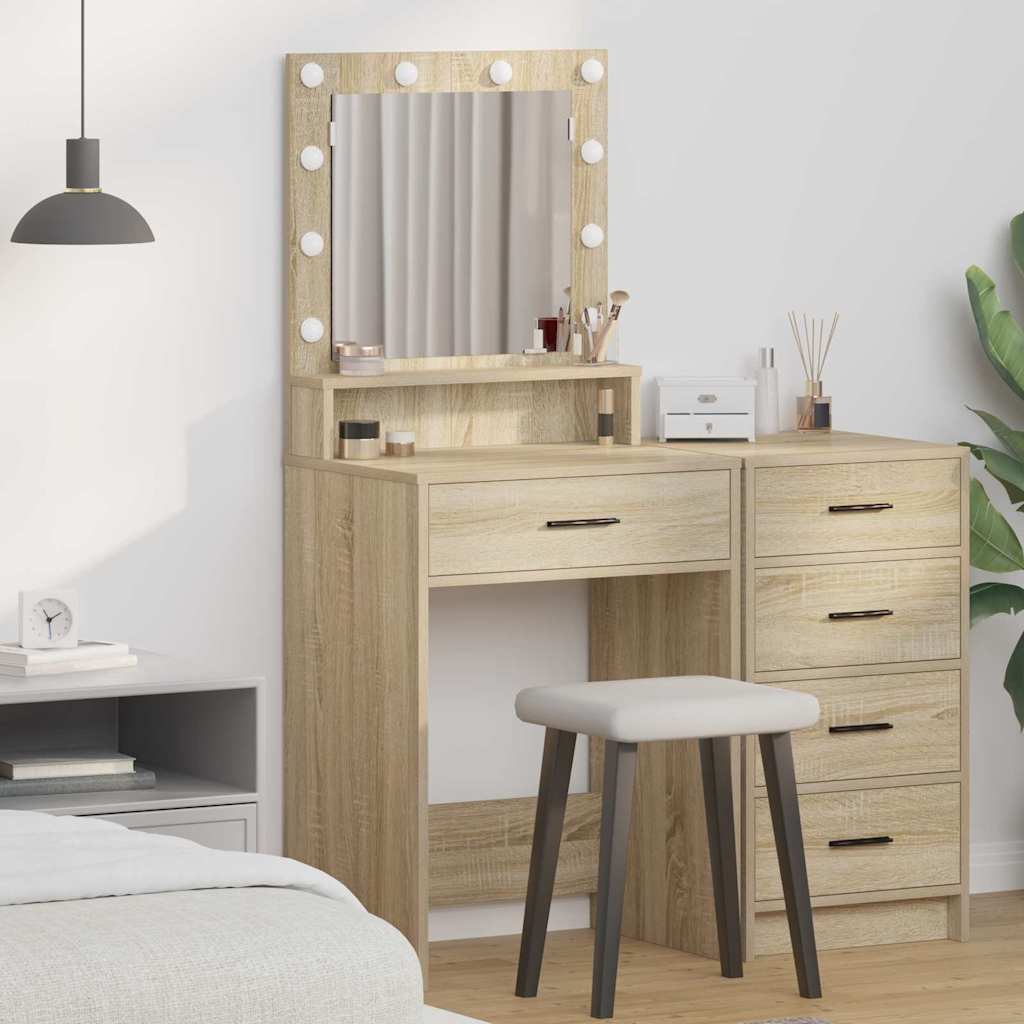 Makeup Table with LED Lights in Sonoma Oak - 50x41x135 cm - Decor Base