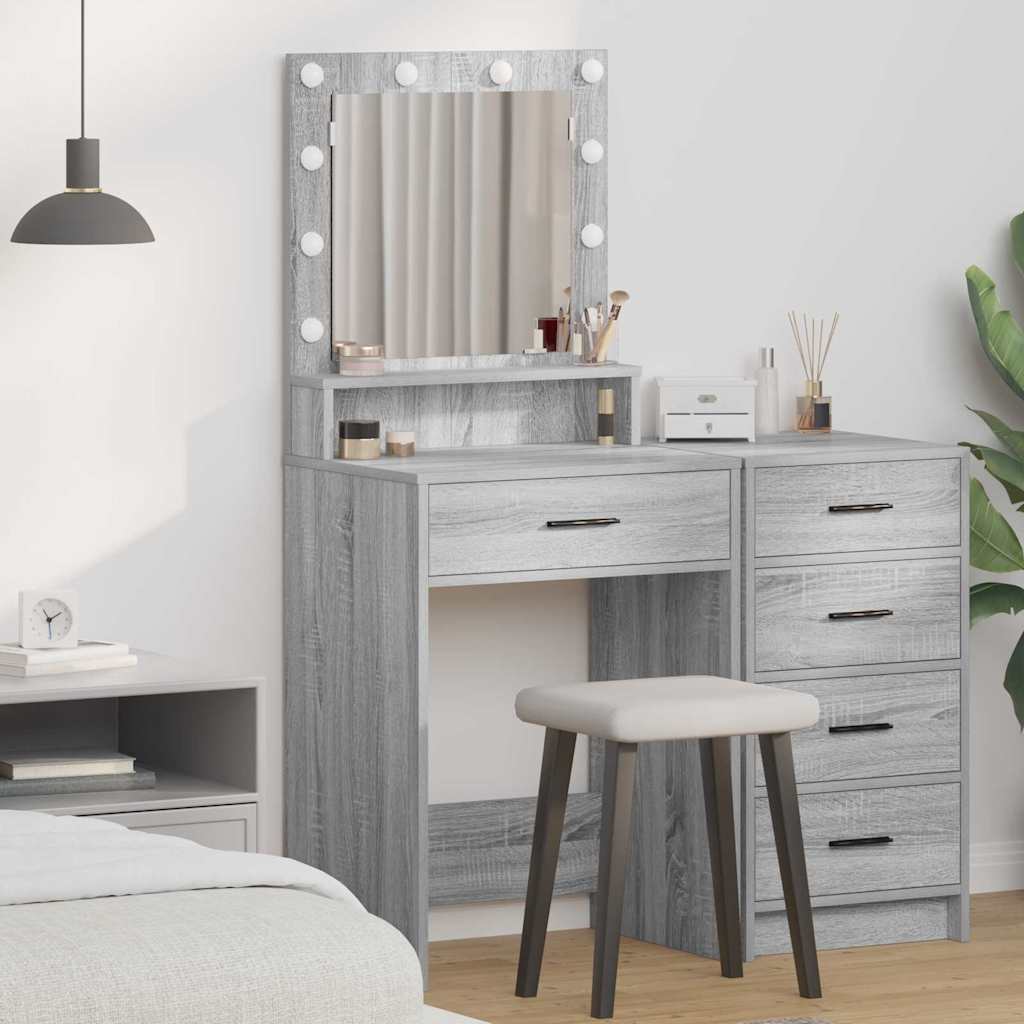 Grey sonoma Particle board 50 x 41 x 135 cm Mirror Vanity Table - Brittle & Co