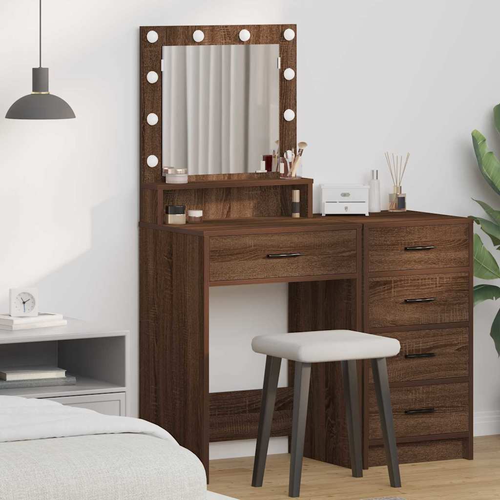 Dressing Table with LED Lights - Brown Oak, 50x41x135 cm - Style and Chic