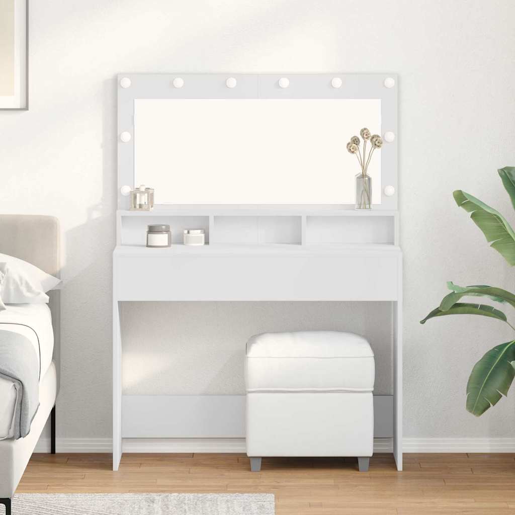 White Dressing Table with LED Lights - 100x41x135 cm - Casper Homes