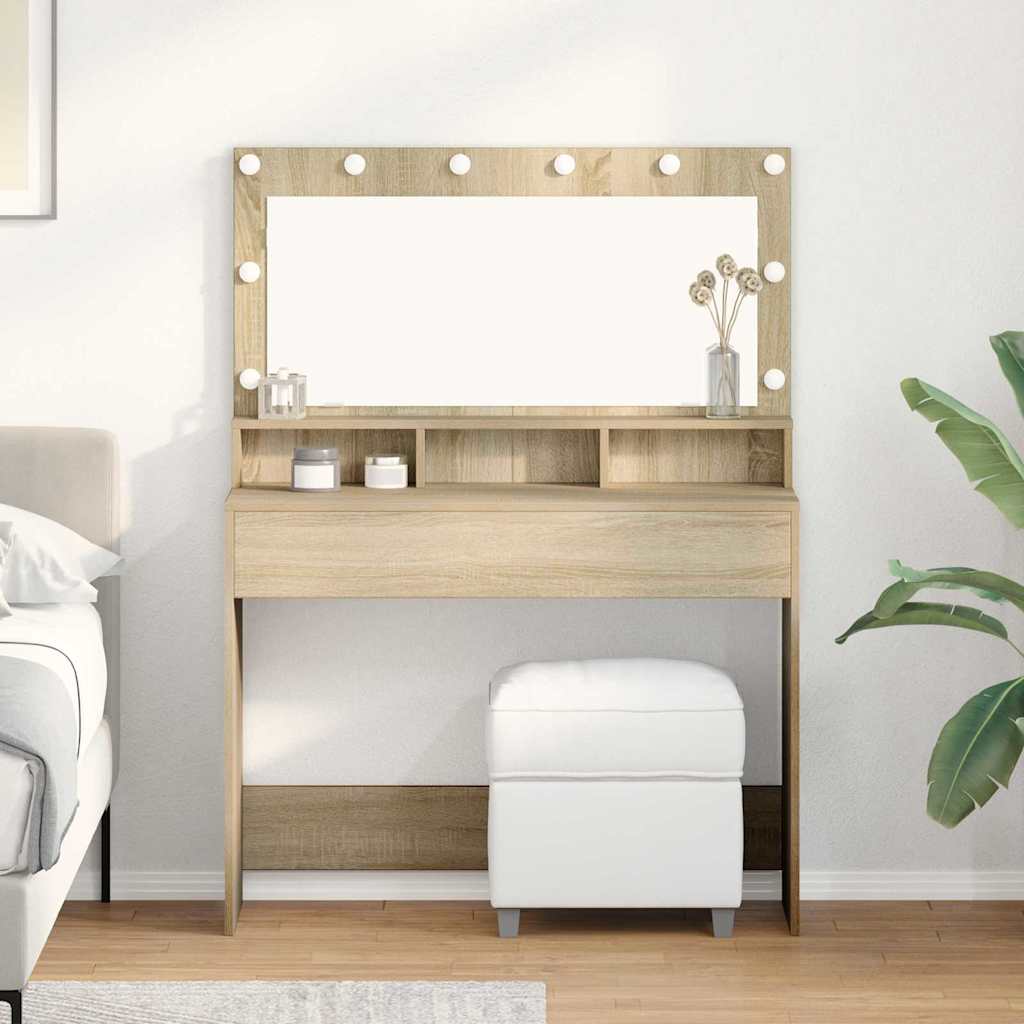 Dressing Table with LED Lights - Sonoma Oak, 100x41x135 cm - The Home Maker