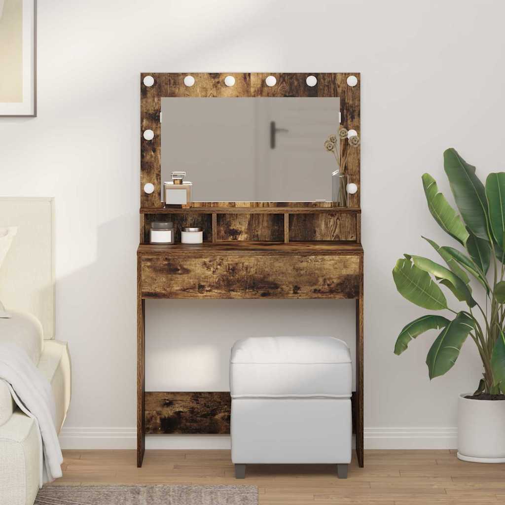 Vanity Table Smoked Oak Engineered Wood 75.5 x 41 x 135 cm Mirror - Millennium Furniture