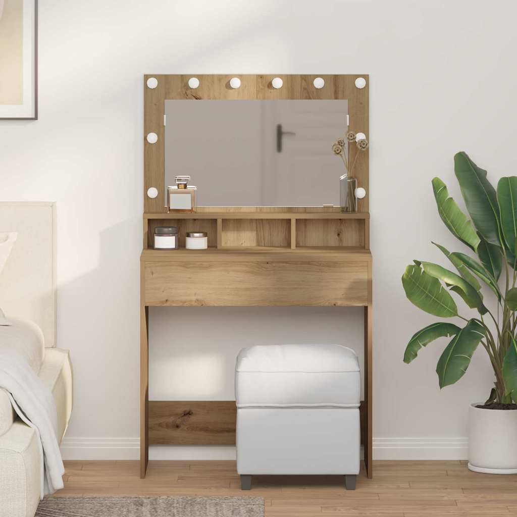 Dressing Table with LED Lights - Artisan Oak - 79 x 41 x 135 cm - Merkel Designers