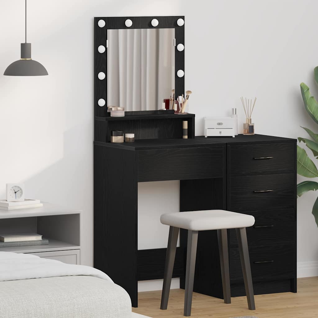 Black Oak Dressing Table with LED Lights - 50x41x135 cm - Merlin Deals