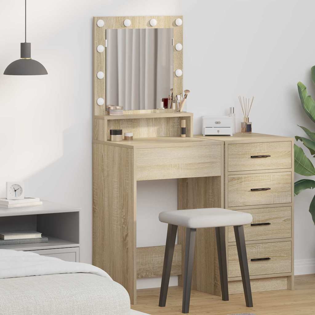 Dressing Table with LED Lights in Sonoma Oak, 50x41x135 cm - The Home Maker