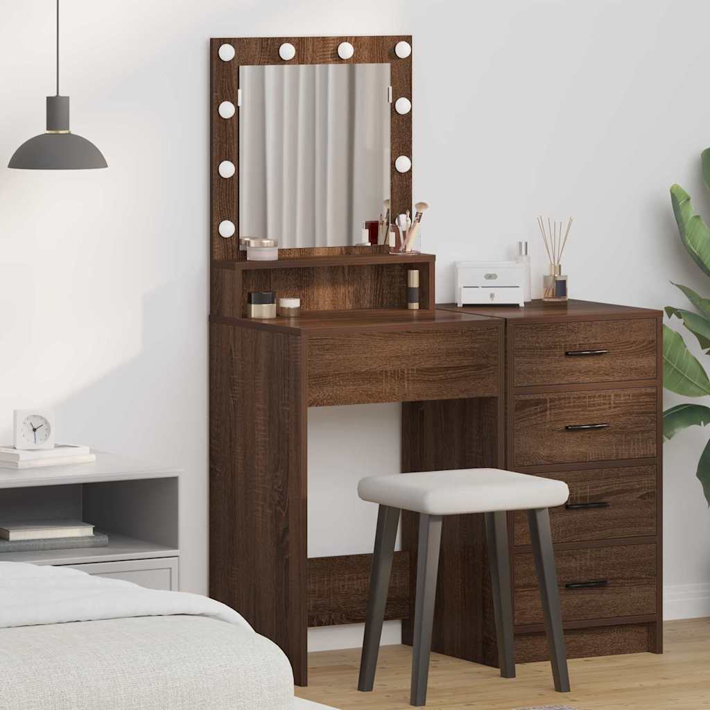 Makeup Desk with LED Lights - Brown Oak - 50x41x135 cm - Discount Dealers