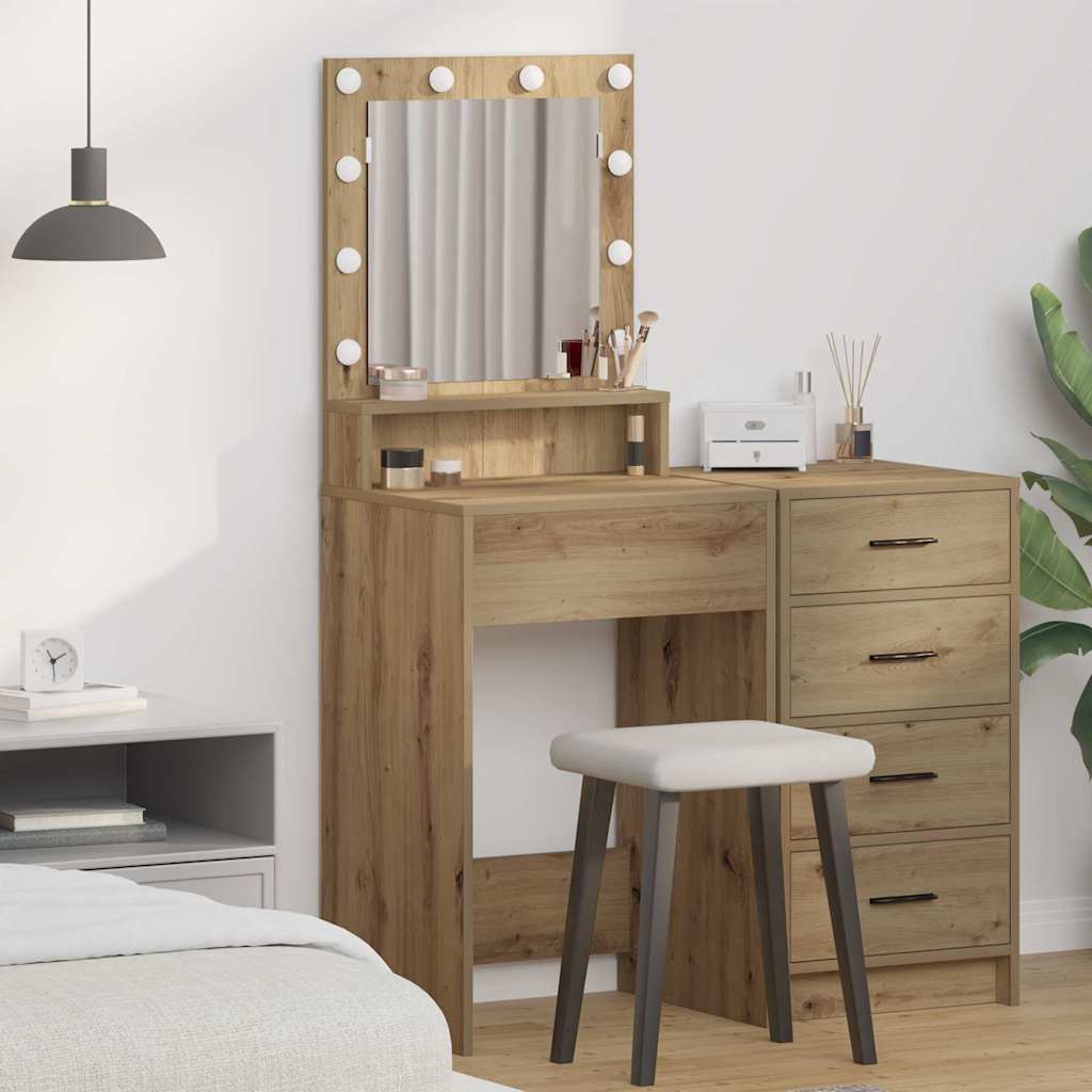 LED Lighted Dressing Table in Artisan Oak, 50x41x135 cm - Millennium Furniture