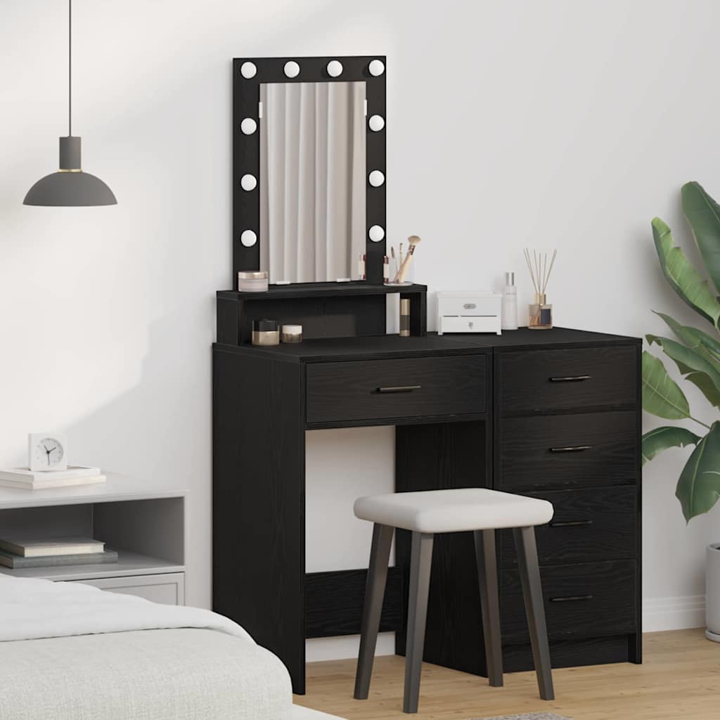 Makeup Table with LED Lights - Black Oak, 50x41x140 cm - Decor Base