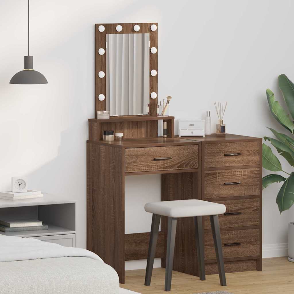 Dressing Table with LED Lights Brown Oak 50x41x140 cm - Millennium Furniture