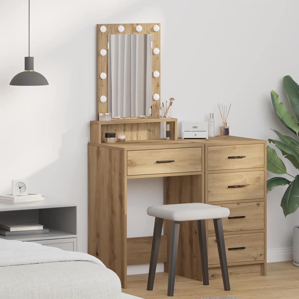 Vanity Table with LED Lights - Artisan Oak, 50x41x140 cm - Style and Chic