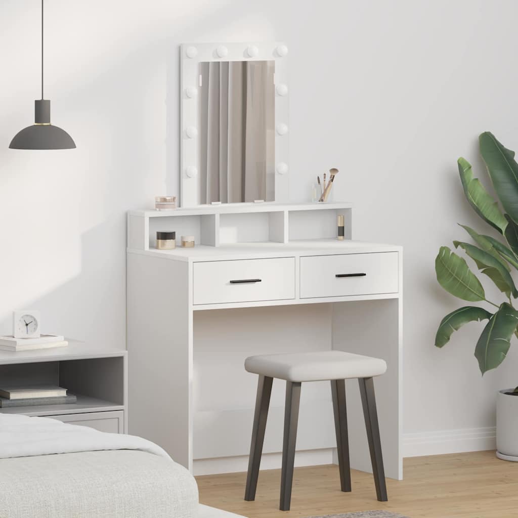 Dressing Table with LED Lights - White, 79x41x140 cm - Merkel Designers