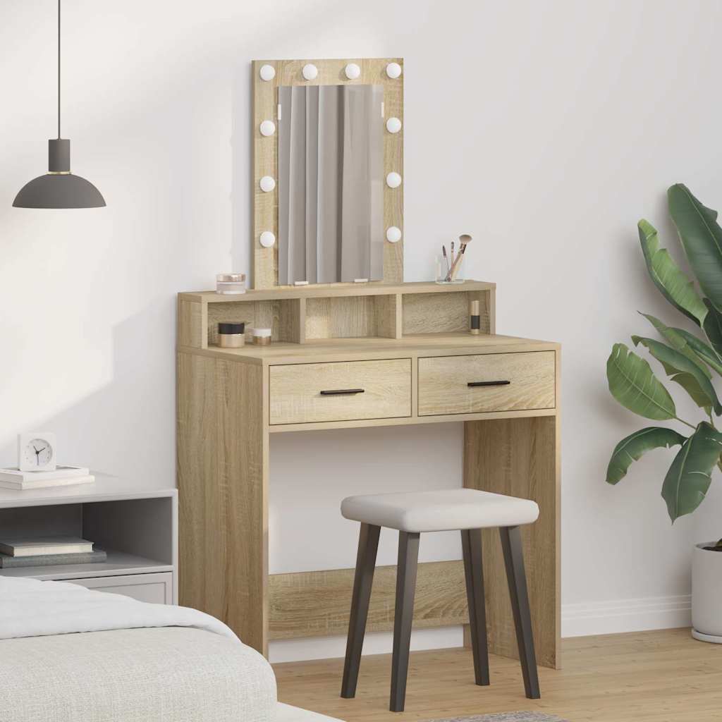 Dressing Table with LED Lights - Sonoma Oak - 79x41x140 cm - Sid & Sam