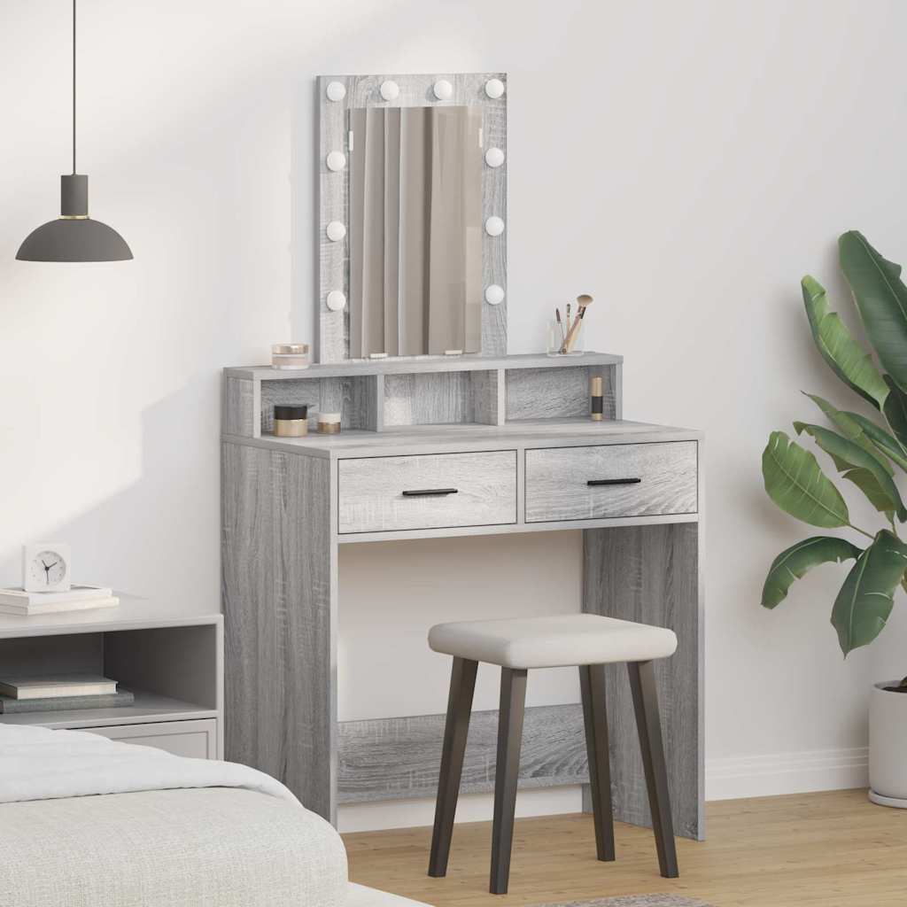Makeup Table with LED Lights in Grey Sonoma - 79x41x140 cm - Style and Chic