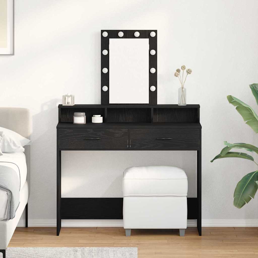 Vanity Table Black oak Engineered wood 100 x 41 x 140 cm Mirror - Millennium Furniture