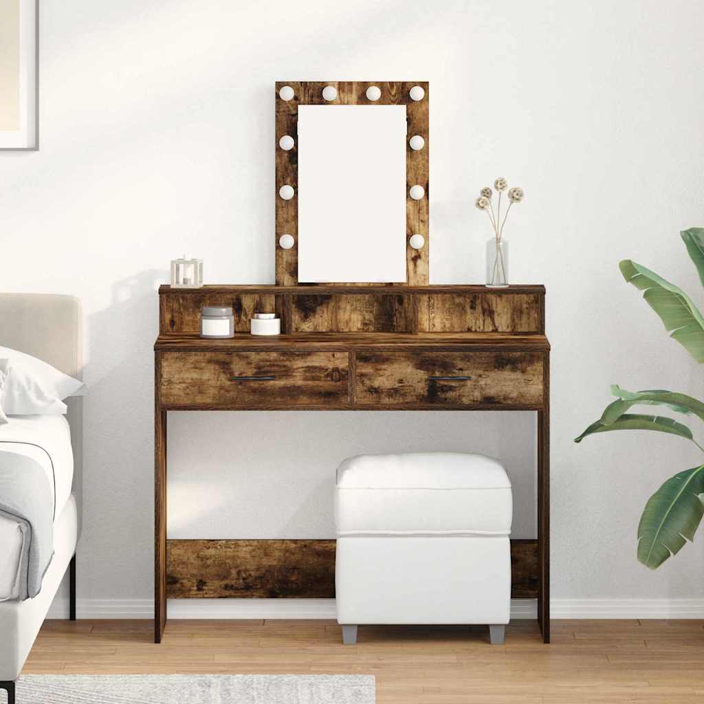 Dressing Table with LED Lights Smoked Oak 100x41x140 cm - Merkel Designers