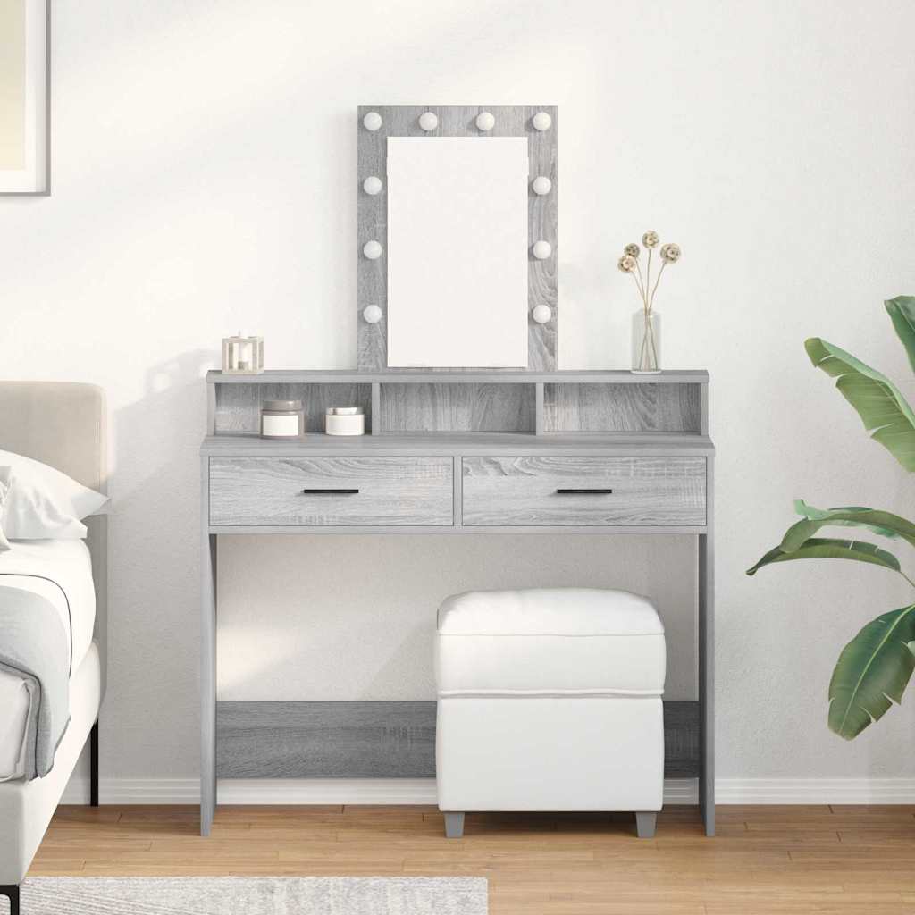 Dressing Table with LED Lights Grey Sonoma 100x41x140 cm - Brittle & Co