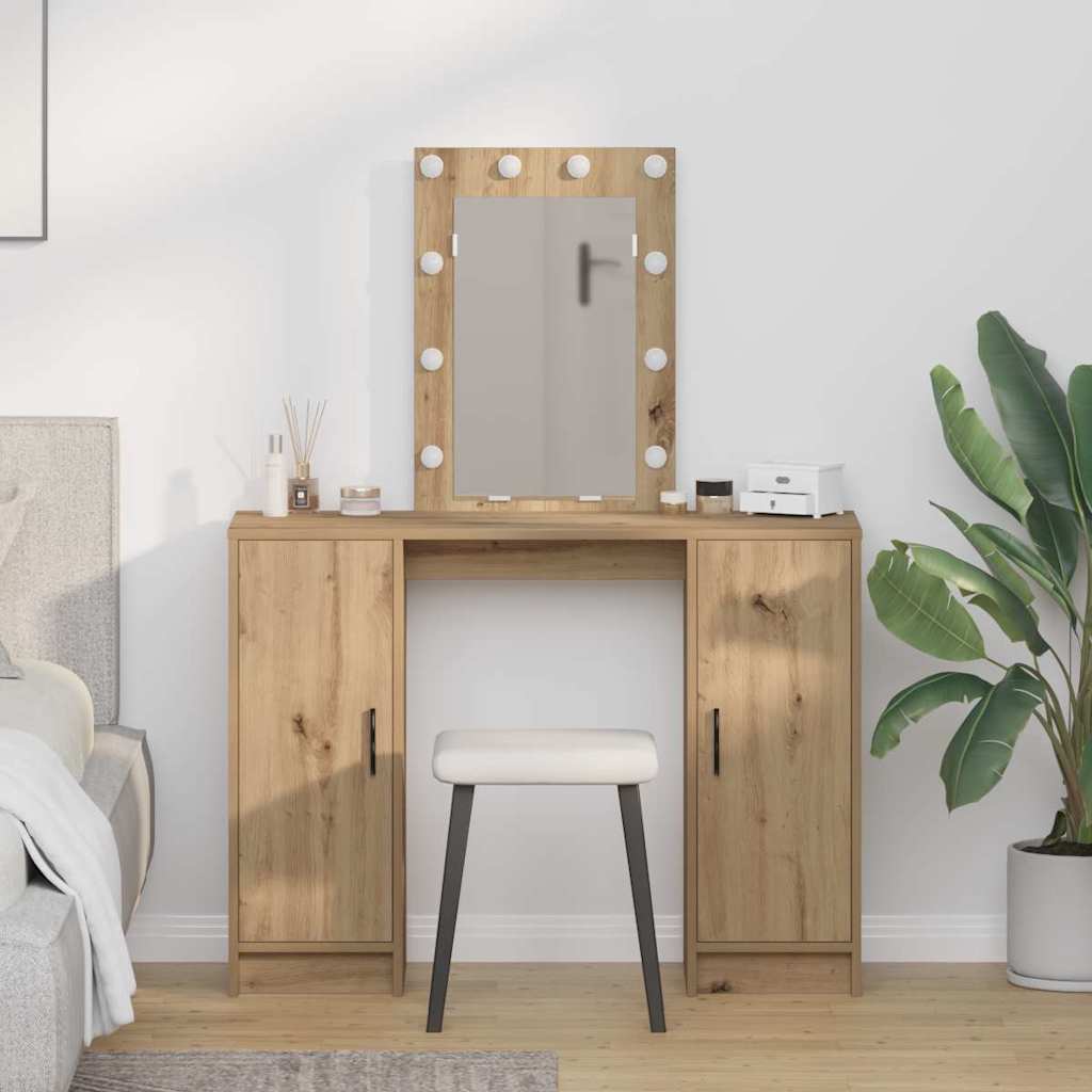 Dressing Table with LED Lights Artisan Oak 102x33x135 cm - Sid & Sam