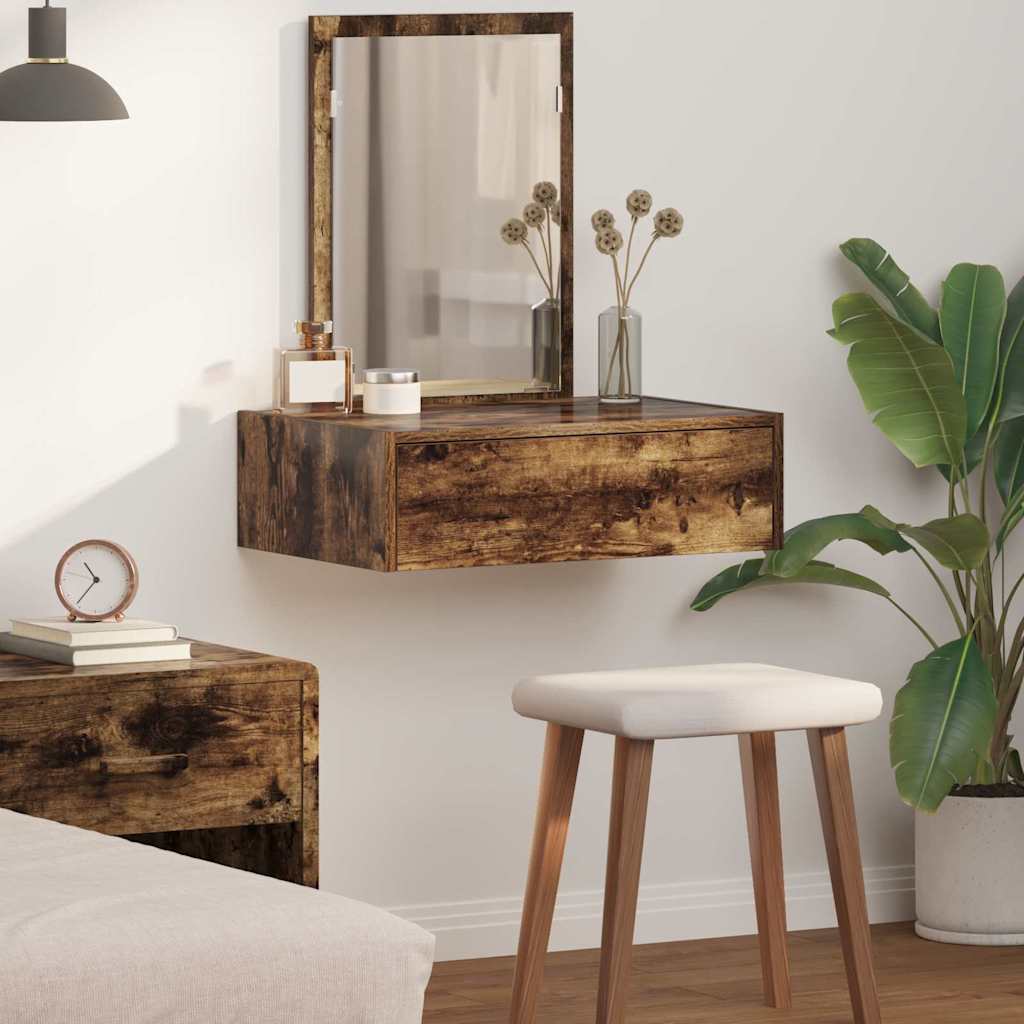 Wall Mounted Dressing Table Smoked Oak 60x40x70 cm - All Things Good