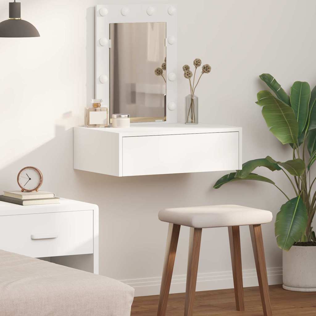 Wall Hanging Dressing Table with LED Lights - White - Unbeatable Bargains