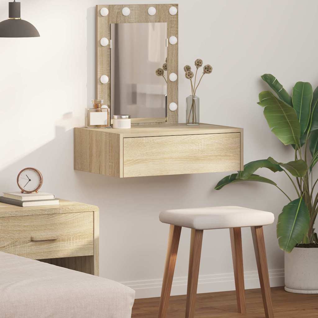 Wall Hanging Dressing Table with LED Lights Sonoma Oak - Sid & Sam