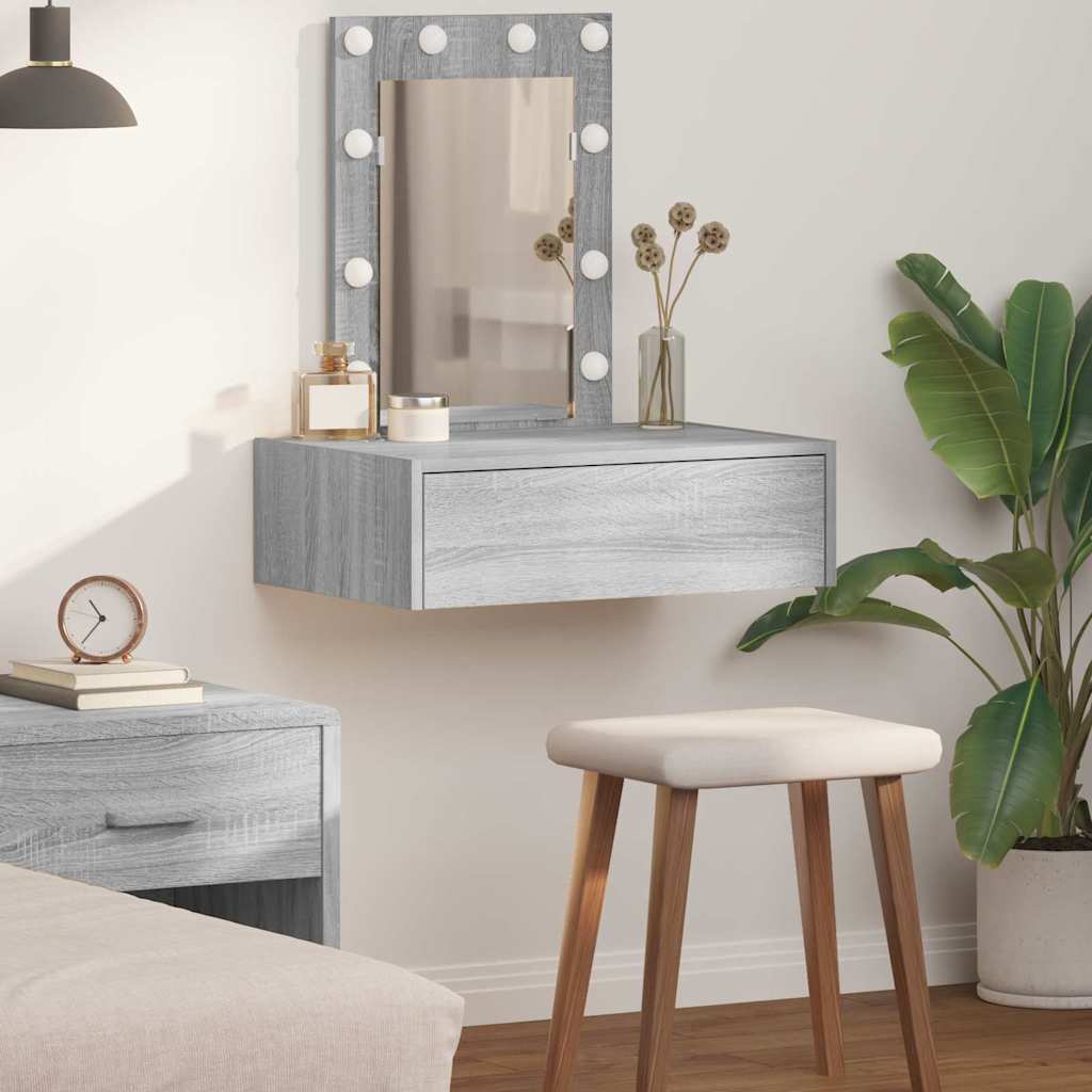 Wall Hanging Dressing Table with LED Lights Grey Sonoma - Direct Imports