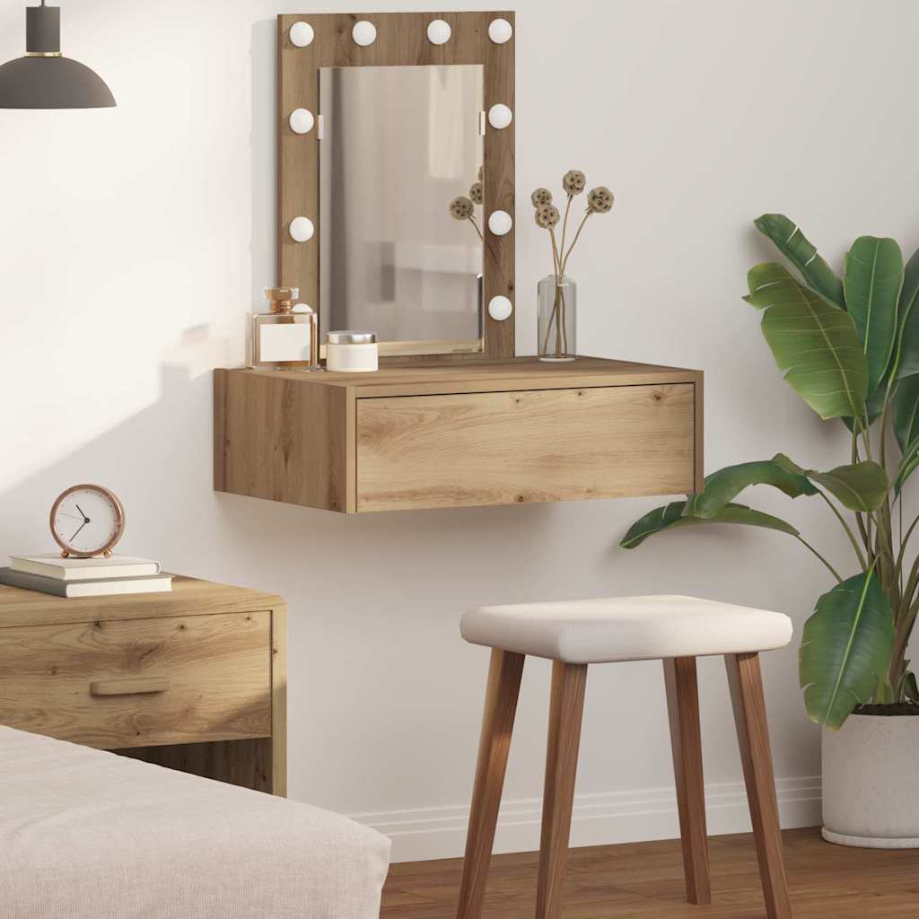 Wall Hanging Dressing Table with LED Lights - Artisan Oak - All Things Good