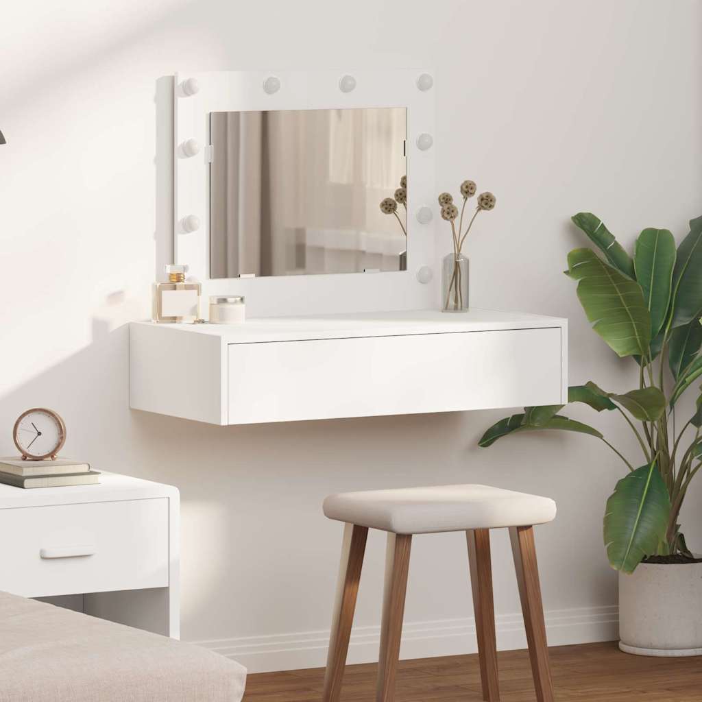 Wall Hanging Dressing Table with LED Lights - White - Sid & Sam